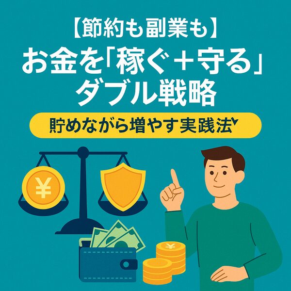 節約と副業でお金を稼ぐ＋守るダブル戦略のイメージ
