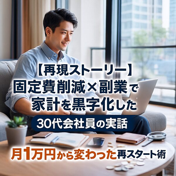 【再現ストーリー】固定費削減×副業で家計を黒字化した30代会社員の実話｜月1万円から変わった再スタート術