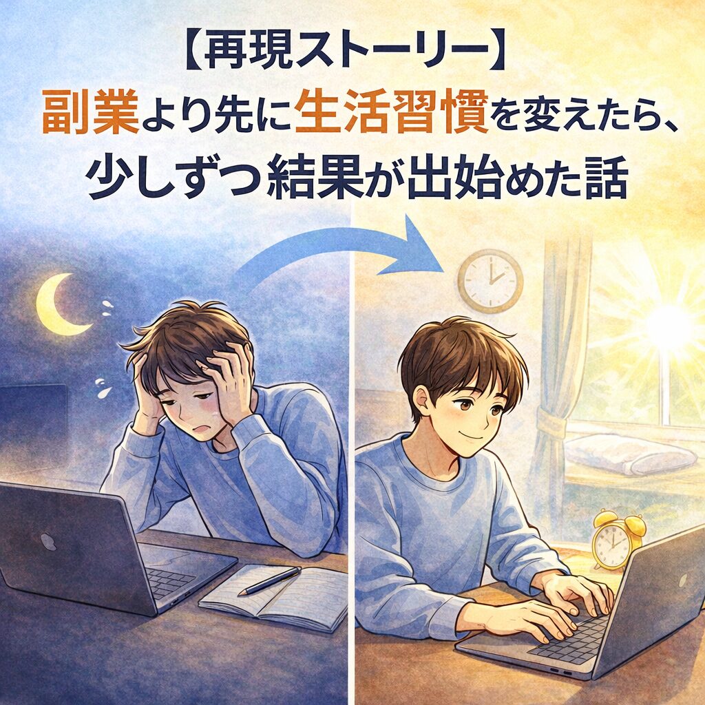 【再現ストーリー】副業より先に生活習慣を変えたら、少しずつ結果が出始めた話