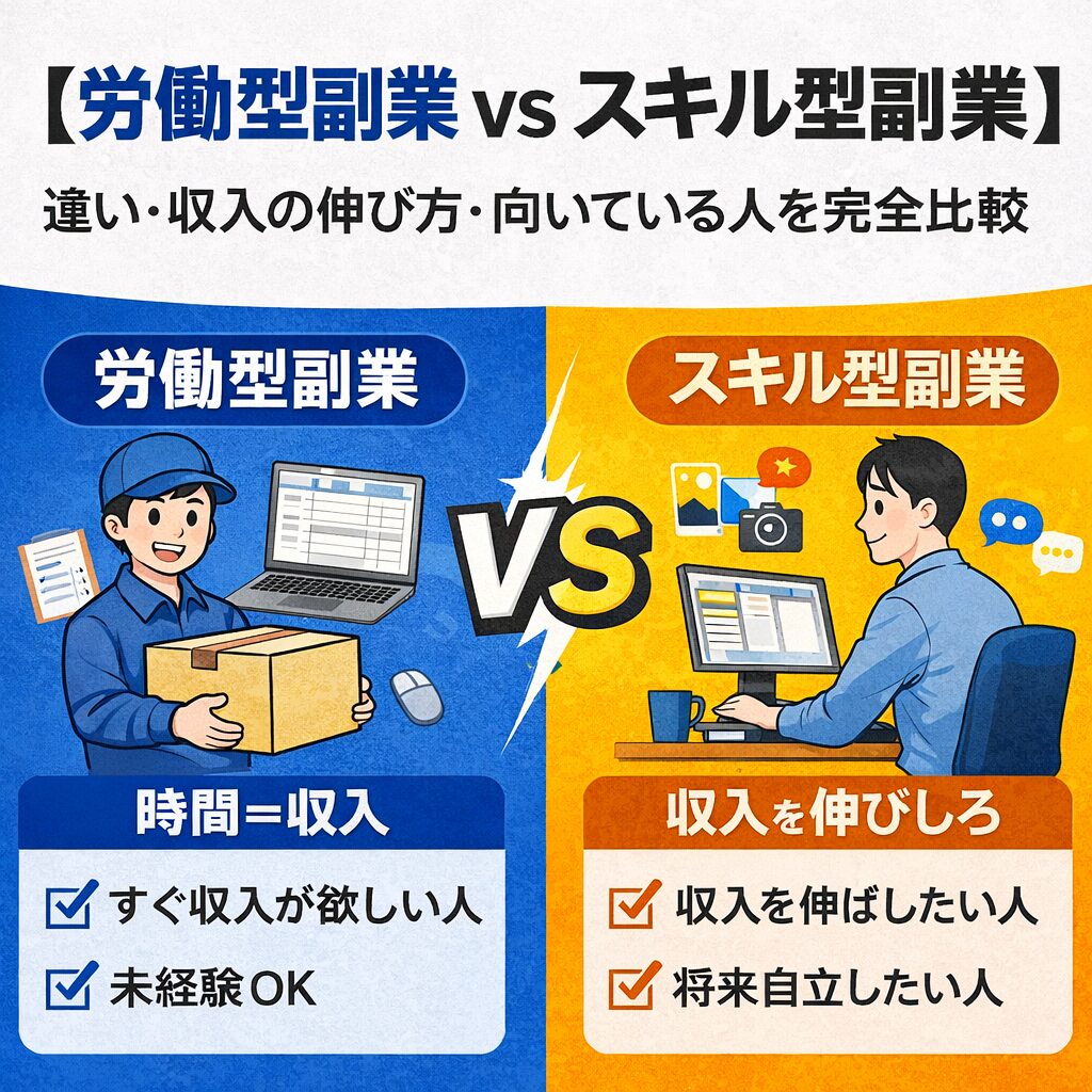 【労働型副業 vs スキル型副業】違い・収入の伸び方・向いている人を完全比較